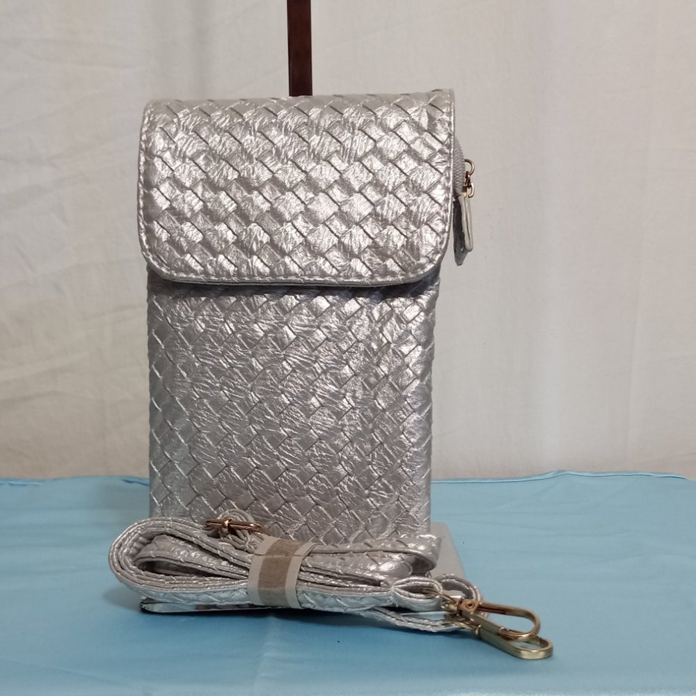 Silver faux leather crossbody